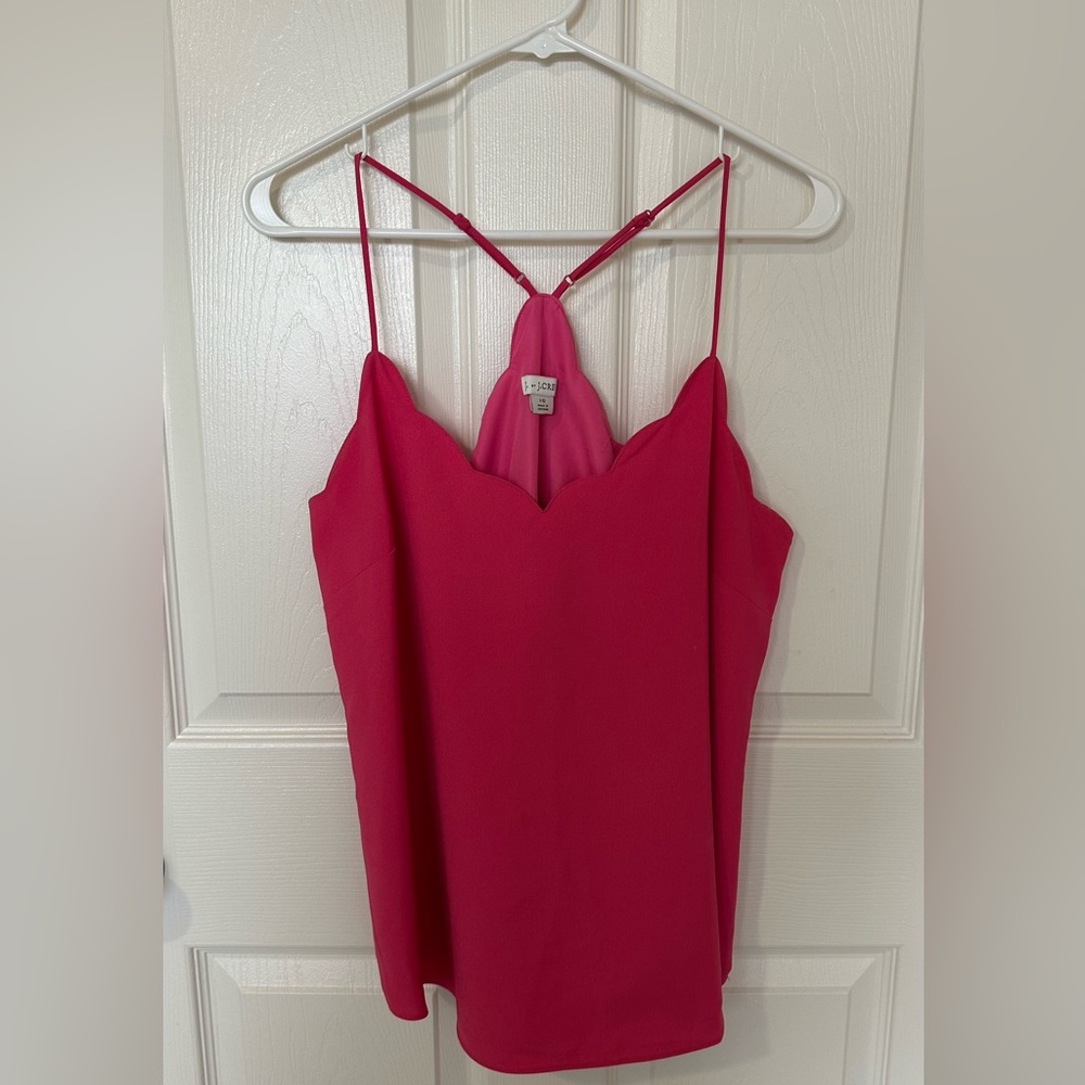 J. Crew Factory Bright Pink Scalloped V-Neck Spaghetti Strap Tank